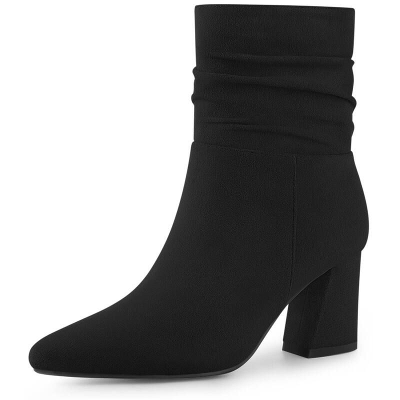アレグラ ケー レディース シューズ ブーツ・レインブーツ アンクル ヒール ALLEGRA K Womens Pointy Toe Slouched Zipper Chunky Heel Ankle Boots Black ブラック