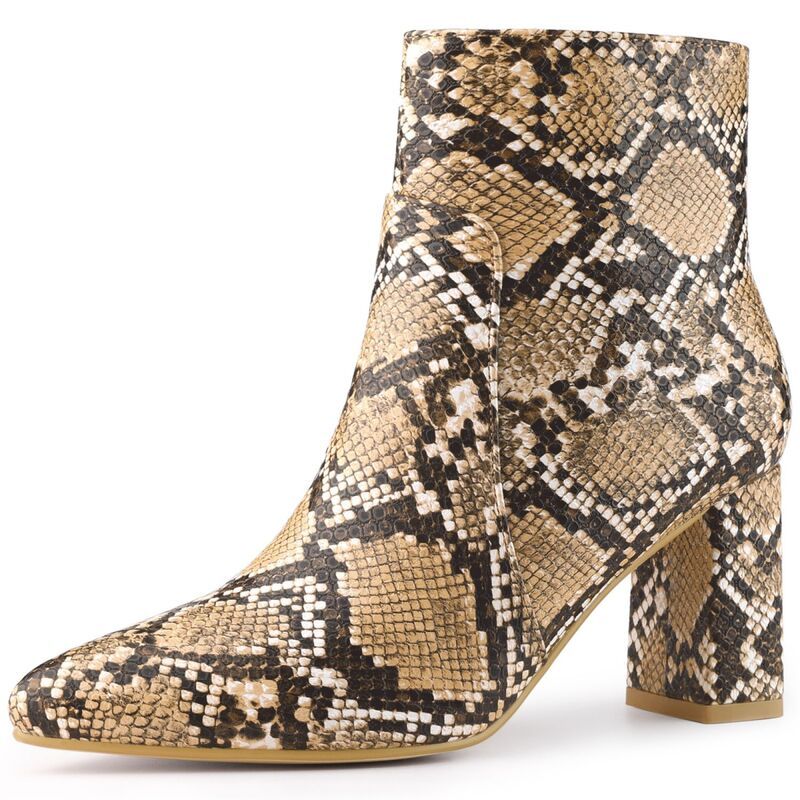アレグラ ケー レディース シューズ ブーツ・レインブーツ プリント アンクル ヒール ALLEGRA K Womensnakeskin Print Boots Chunky Higheels Ankle Boots Brown Snake ブラウン