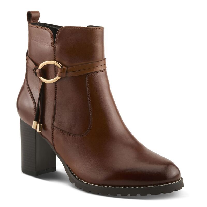 スプリングステップ レディース シューズ ブーツ・レインブーツ アンクル ヒール Spring Step Gyanna Womens Ankle Boots with Block Heel Zip Closure Cognac