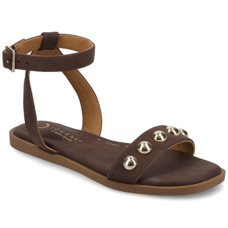 ジャーニー レディース シューズ サンダル アンクル Journee Womens Primrose Ankle Strap Flat Sandals Chocolate Nubuck チョコレート