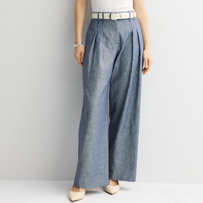 ナインウェスト レディース ボトムス カジュアルパンツ プチ プリーツ リネン Petite Nine West Pleated Linen Blend Pants Chambray