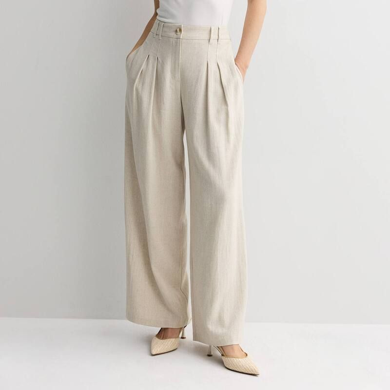 ナインウェスト レディース ボトムス カジュアルパンツ プチ プリーツ リネン Petite Nine West Pleated Linen Blend Pants Natural Flax