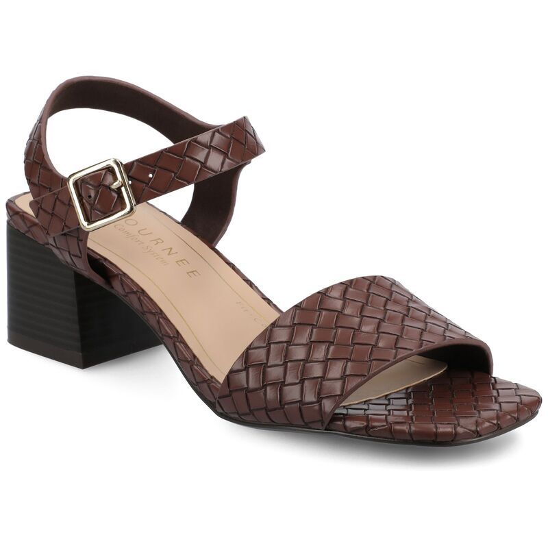 ジャーニー レディース シューズ サンダル アンクル ヒール Journee Shainankle Strap Womens Block Heel Sandals Chocolate Woven チョコレート