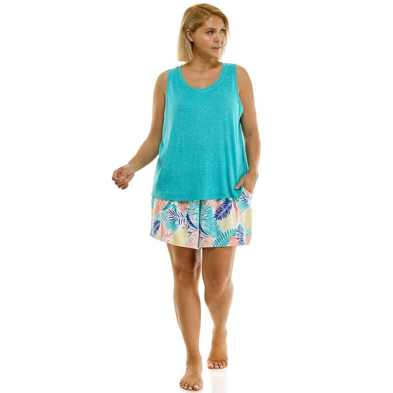 クロフト＆バロー レディース アンダーウェア ナイトウェア プラスサイズ ショートパンツ Plusize Croft Barrow Lush Luxe Pajama Tank Top Pajama Shortset Palm Island White ホワイト