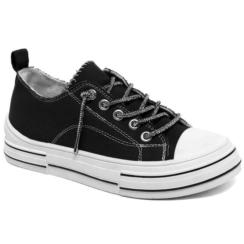 シュガー レディース シューズ スニーカー sugar Awesome Womens Casual Sneakers Black Canvas ブラック