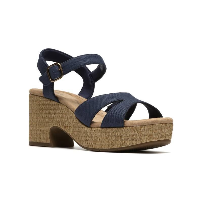 クラークス レディース シューズ サンダル Clarks Nerisa Twist Womens Wedge Sandals Navy Canvas ネイビー