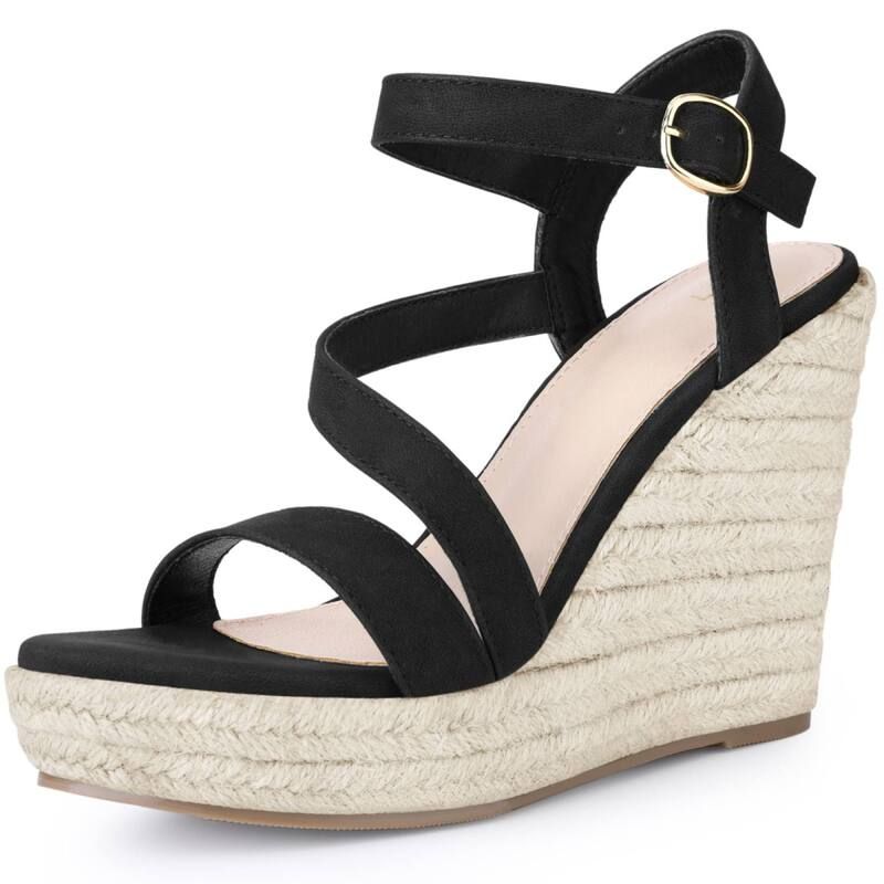 アレグラ ケー レディース シューズ サンダル プラットフォーム アンクル ヒール ALLEGRA K Womens Wedge Sandal Platform Ankle Strap OpenToe Heel Buckle Sandals Black ブラッ