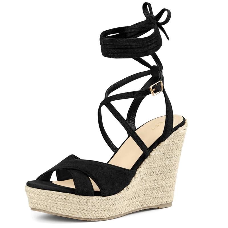 アレグラ ケー レディース シューズ サンダル プラットフォーム レース ヒール ALLEGRA K Womens Lace Up Espadrilles Wedges Heel Platform Heelsandals Black ブラック