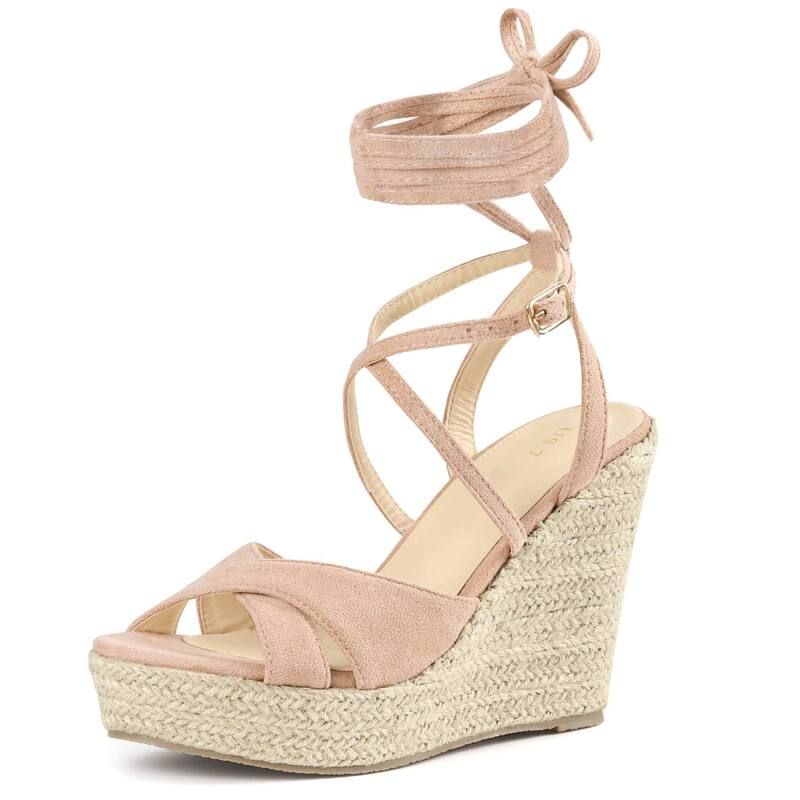 アレグラ ケー レディース シューズ サンダル プラットフォーム レース ヒール ALLEGRA K Womens Lace Up Espadrilles Wedges Heel Platform Heelsandals Pink ピンク
