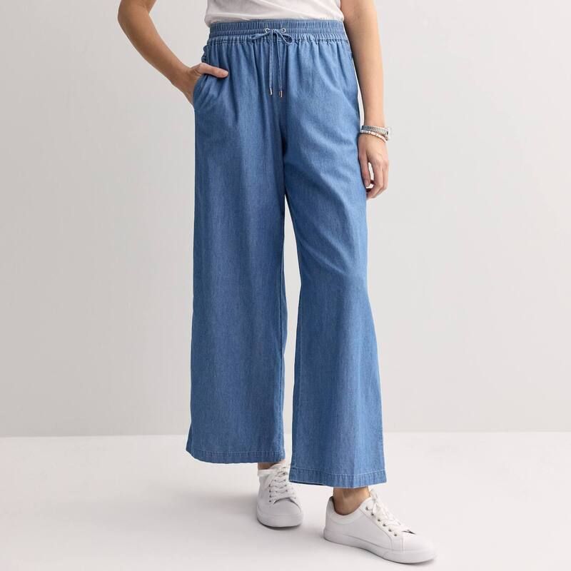 クロフト＆バロー レディース ボトムス カジュアルパンツ ワイドレッグ ミッドライズ Womens Croft Barrow Midriselastic Waist Wide Leg Pants Chambray