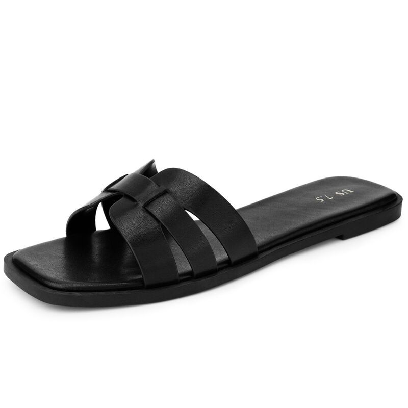 アレグラ ケー レディース シューズ サンダル ALLEGRA K Womensquare Toe Slip on Sandals Flat Slippers Black ブラック