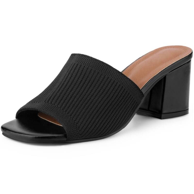 アレグラ ケー レディース シューズ サンダル ヒール ALLEGRA K Womensquare Toe Slip on Chunky Heel Slidesandals Black ブラック