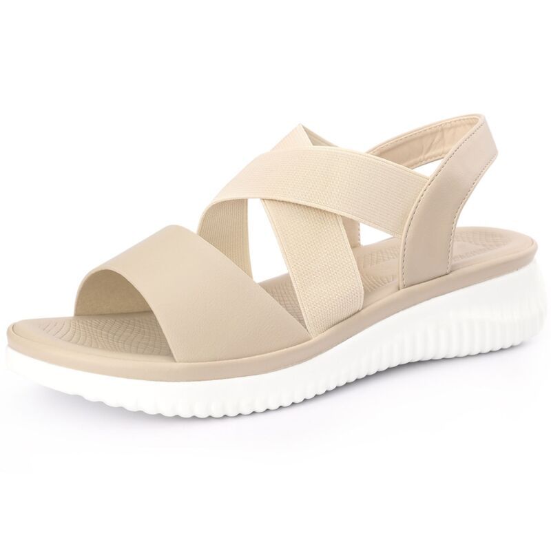 アレグラ ケー レディース シューズ サンダル アンクル ALLEGRA K Womens Open Toelastic Ankle Strap Flat Sandals Beige ベージュ