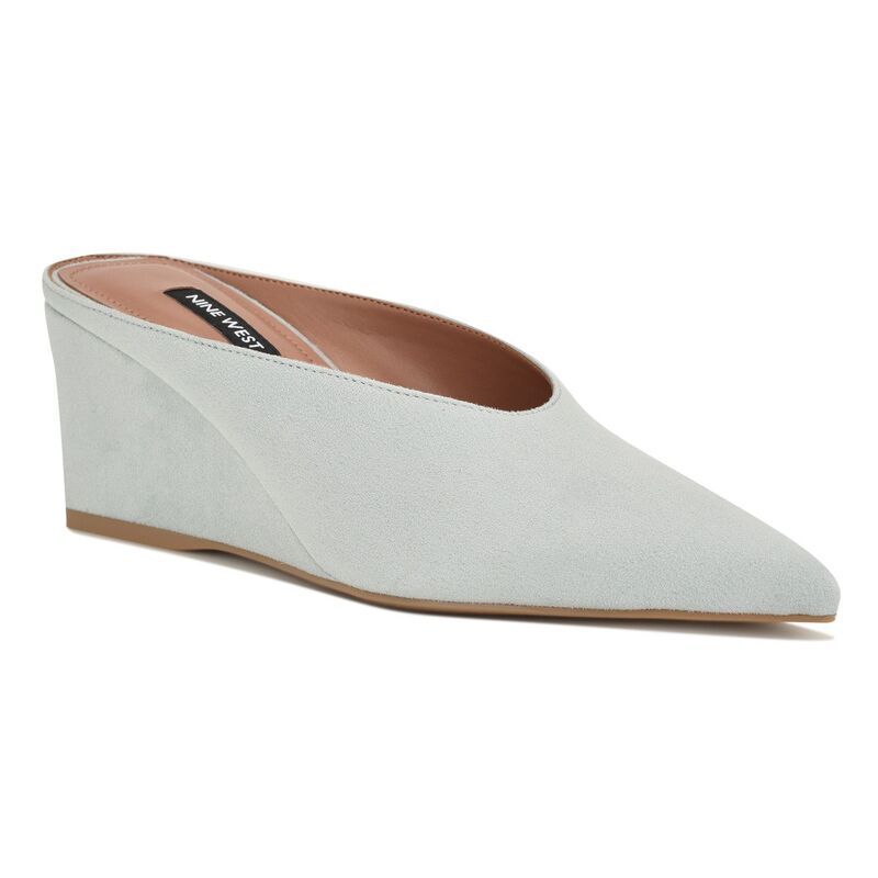 ナインウェスト レディース シューズ サンダル Nine West Lanah Womens Pointed Toe SlipOn Wedge Dress Mules Light Blue ブルー