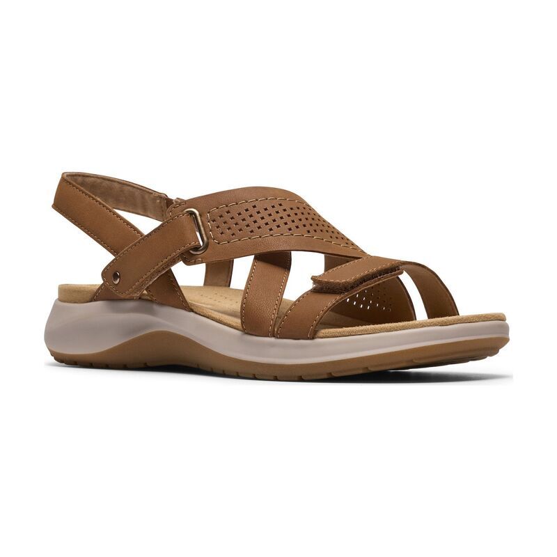 クラークス レディース シューズ サンダル レザー Clarks Maelynn Paige Womens Leather Flat Sandals Tan タン