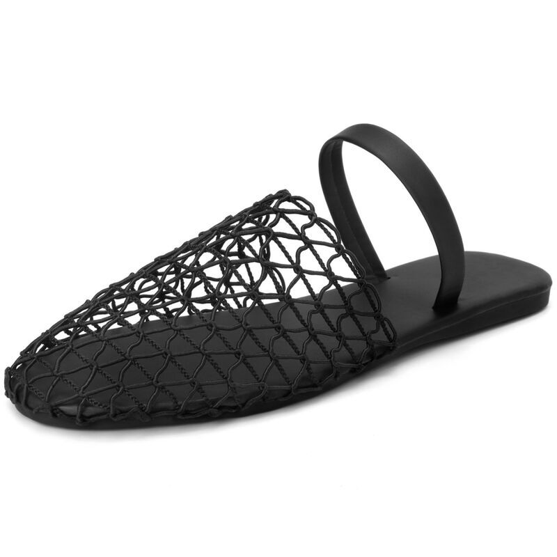 アレグラ ケー レディース シューズ サンダル メッシュ ALLEGRA K Womenslip on Mesh Flats Braided Slidesandals Black ブラック
