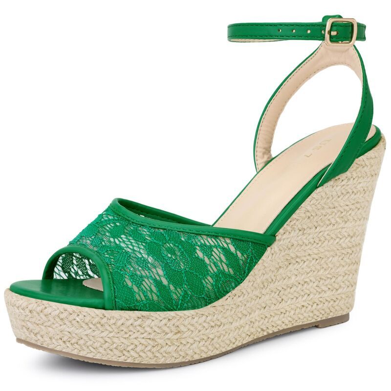 アレグラ ケー レディース シューズ サンダル プラットフォーム アンクル レース ヒール ALLEGRA K Womens Lace Ankle Straplatform Heel Espadrille Wedge Heelsandals Green グリー