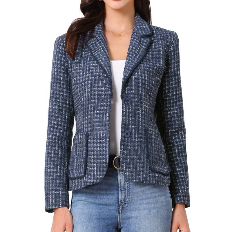 アレグラ ケー レディース アウター ジャケット・ブルゾン ツイード ブレザー ALLEGRA K Plaid Tweed Jacket For Womens Notch Lapel Button Elegant Long Sleeve Blazer Jack
