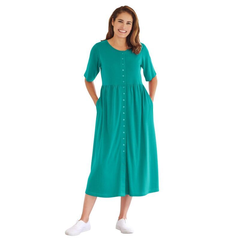 ウーマン ウィズイン レディース トップス ワンピース プラスサイズ プチ Woman Within Plusize Petite ButtonFront Essential Dress Waterfall
