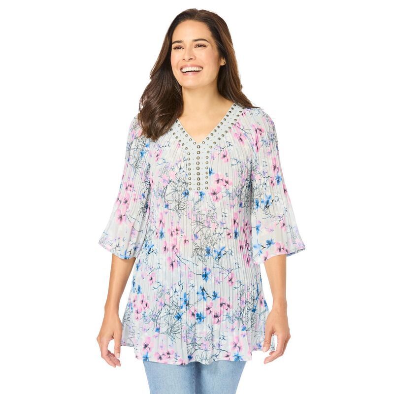ウーマン ウィズイン レディース トップス シャツ プラスサイズ プリーツ ブラウス Woman Within Plusizembellished Pleated Blouse Pearl Grey Orchid パール
