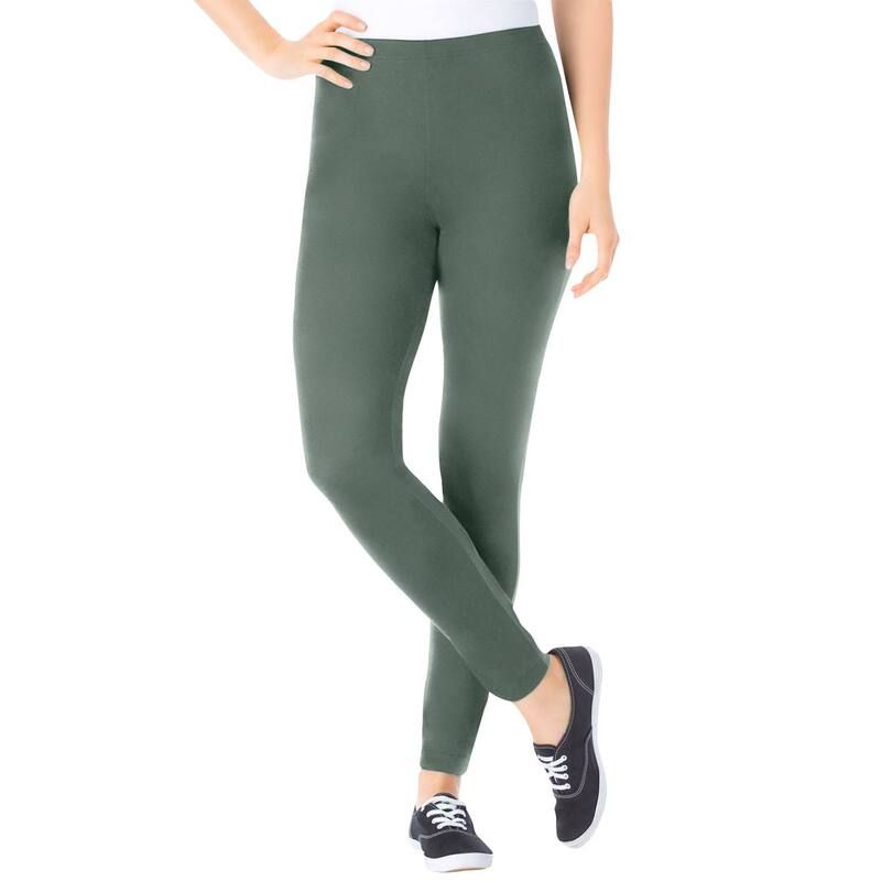 ウーマン ウィズイン レディース ボトムス カジュアルパンツ プラスサイズ コットン レギンス ニット Woman Within Plusize StretchCotton Knit PullOn Leggings Pine
