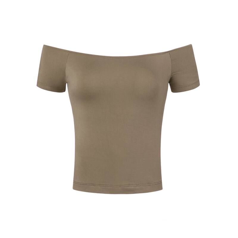 アレグラ ケー レディース トップス シャツ ブラウス ALLEGRA K Womenshort Sleeves Off the Shoulder Hipbone Length Solid Blouse Khaki カーキ