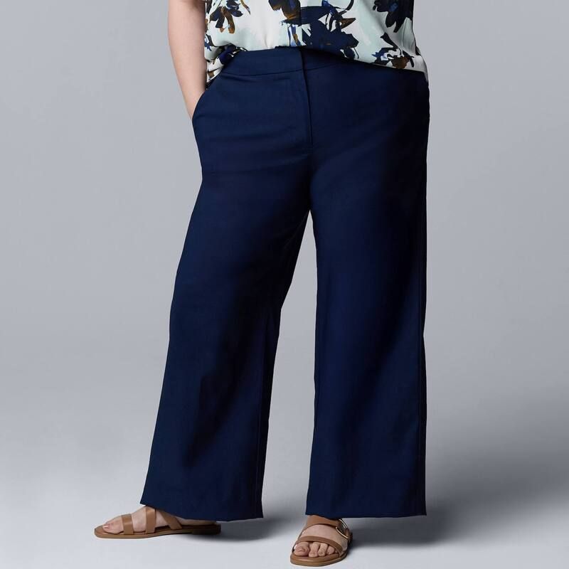ヴェラウォン レディース ボトムス カジュアルパンツ ワイドレッグ プラスサイズ Plusize Simply Vera Wang Luxe Twill Wide Leg Pants Liberty Navy ネイビー