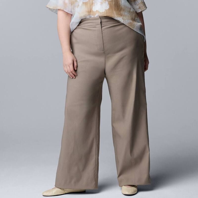 ヴェラウォン レディース ボトムス カジュアルパンツ ワイドレッグ プラスサイズ Plusize Simply Vera Wang Luxe Twill Wide Leg Pants Leisure Khaki カーキ