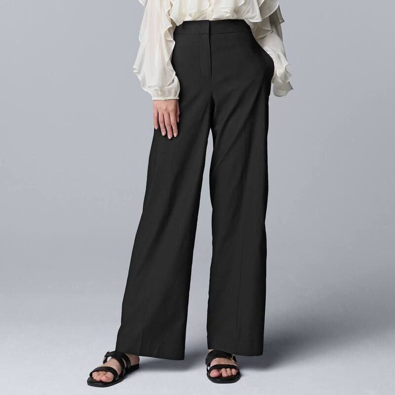 ヴェラウォン レディース ボトムス カジュアルパンツ ワイドレッグ プチ Petite Simply Vera Wang Luxe Twill Wide Leg Pants Black ブラック