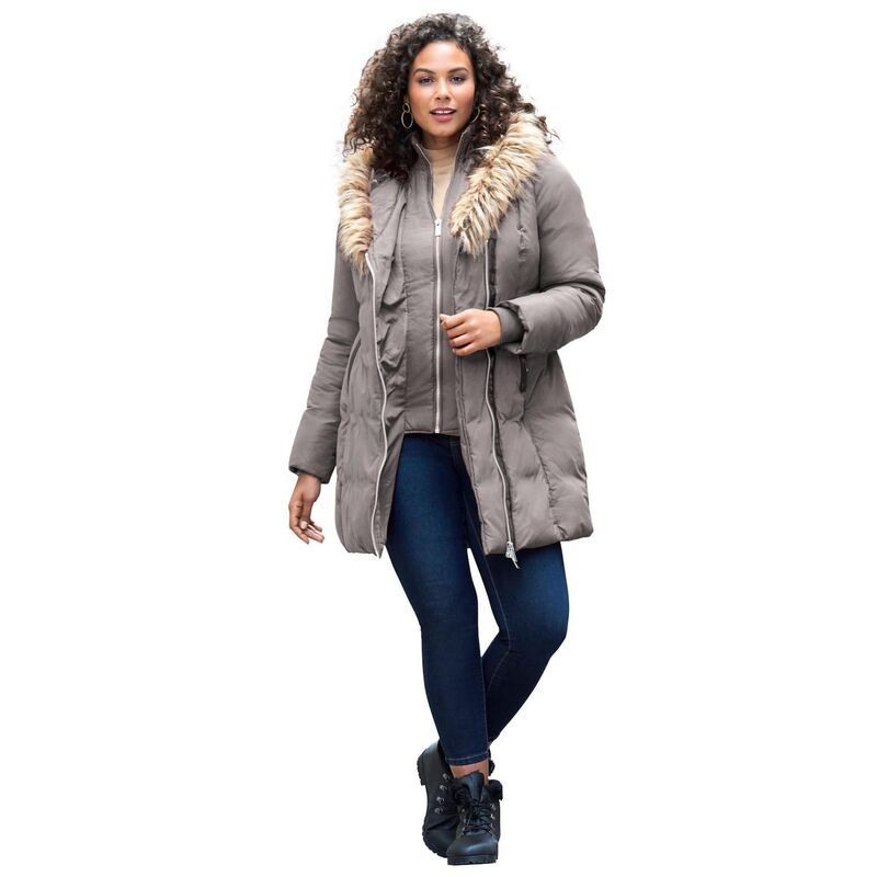 ロアマンズ レディース アウター ジャケット・ブルゾン プラスサイズ コート Roamans Womens Plusize Double Layer Puffer Coataupe Grey グレー