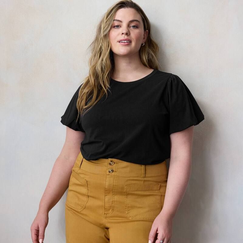 LC Lauren Conrad レディース トップス Tシャツ プラスサイズ Plusize LC Lauren Conrad Bubble Sleeve Tee Black Ore ブラック