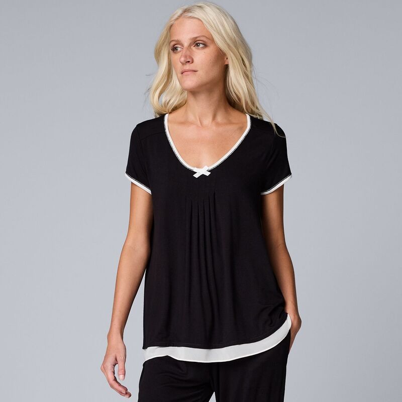 ヴェラウォン レディース アンダーウェア ナイトウェア Womensimply Vera Wang Basic Luxury Pajama Sleep Top Black ブラック