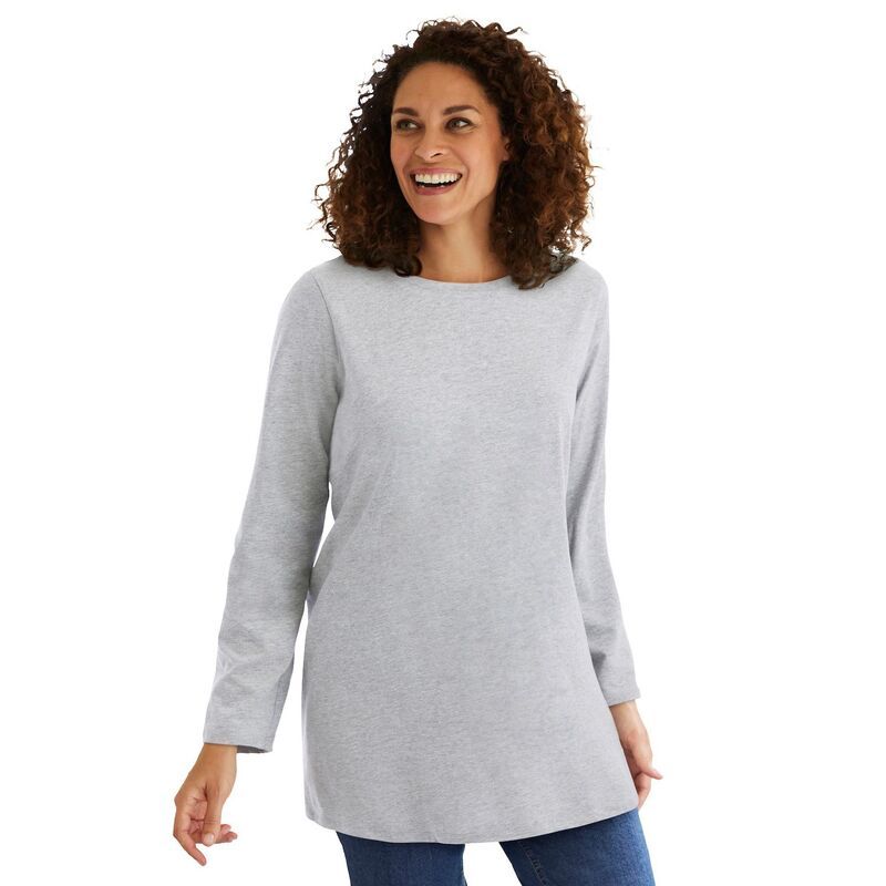 ウーマン ウィズイン レディース トップス Tシャツ クルーネック プラスサイズ 長袖 Woman Within Plusize Perfect LongSleeve Crewneck Tunic Heather Grey グレー