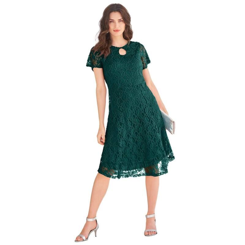 ロアマンズ レディース トップス ワンピース プラスサイズ レース Roamans Womens Plusize Keyhole Lace Dress Emerald Green グリーン