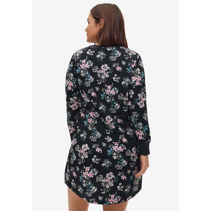 Ellos レディース アンダーウェア ナイトウェア プラスサイズ シャツ ellos Plusize Long Sleeve Henley Sleepshirt Black Multi Floral ブラック