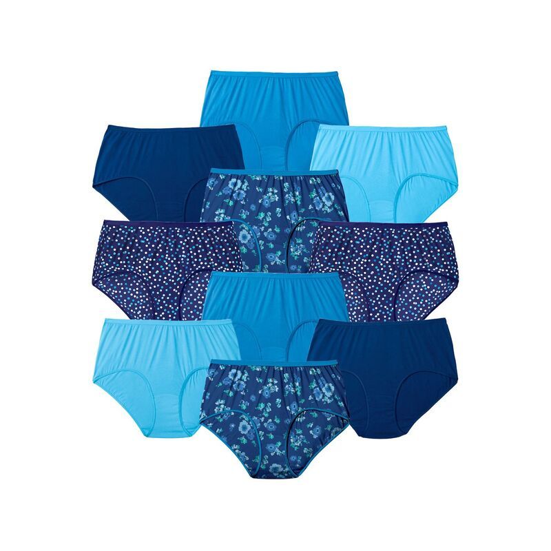 コンフォート チョイス レディース アンダーウェア パンツ プラスサイズ コットン Comfort Choice Plusize Full Coverage Cotton Brief 10Pack Evening Blue Dot Pack ブルー