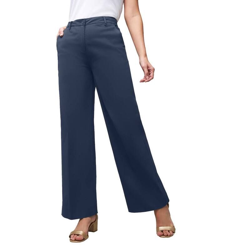 ジェシカロンドン レディース ボトムス カジュアルパンツ プラスサイズ プチ コットン Jessica London Womens Plusize Petite Stretch Cotton Chino WideLeg Trouser Navy ネイビー