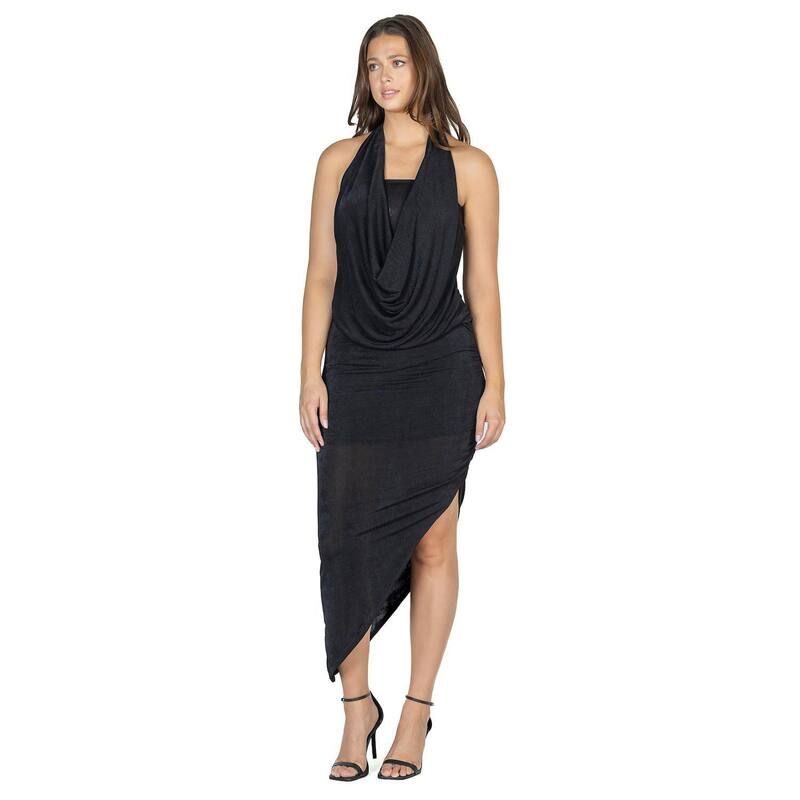 24 セブンコンフォート レディース トップス ワンピース アシンメトリー 背中開き ホルター Womens 24Seven Comfort Apparel Cowlneck Long Asymmetrical Backless Halter Dress Bl