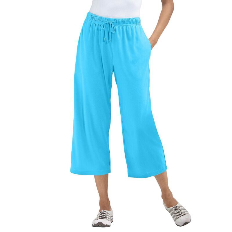 ウーマン ウィズイン レディース ボトムス カジュアルパンツ プラスサイズ プチ キャップ ニット Woman Within Plusize Petite SportKnit PullOn Capri Pants Paradise Blue ブルー