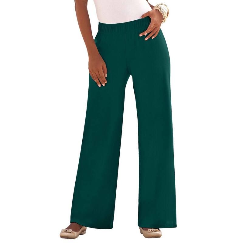 ロアマンズ レディース ボトムス カジュアルパンツ ワイドレッグ プラスサイズ ニット Roamans Womens Plusize PullOn Wide Leg Soft Knit Pant Emerald Green グリーン