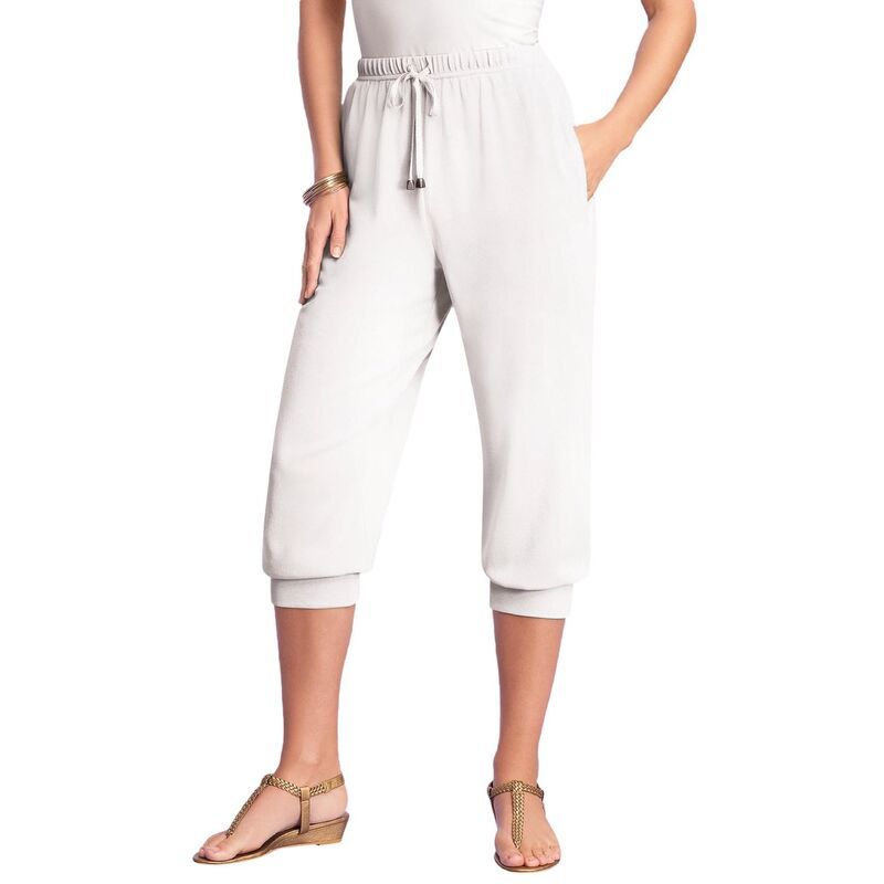 ロアマンズ レディース ボトムス カジュアルパンツ ドローコードウエスト プラスサイズ キャップ ニット Roamans Womens Plusize Soft Knit Capri Pant With Drawstring Waist White ホワイト