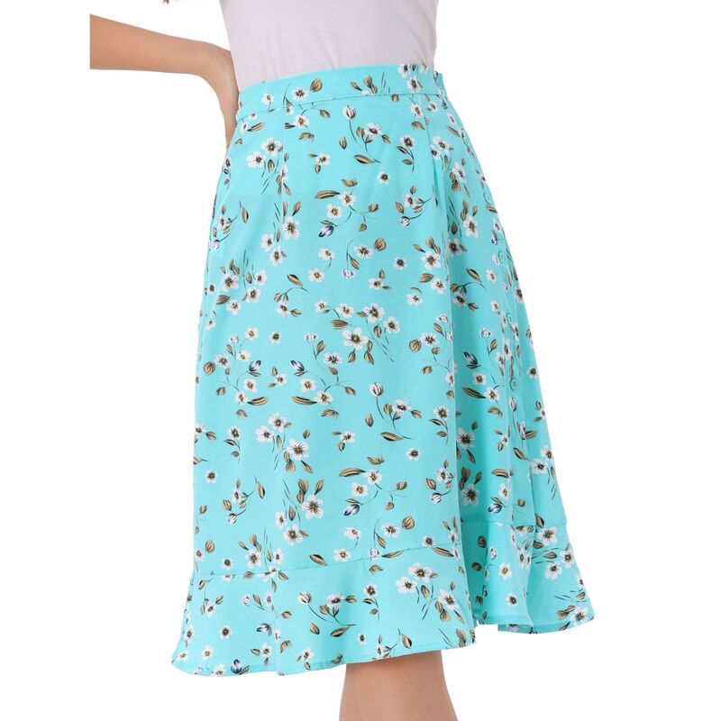 アレグラ ケー レディース ボトムスカート フリル裾 フラワー柄 プリント フリル ミディ フラワー ALLEGRA K Womens Floral Prints Ruffle Hem Elastic Waist Split Midi Skirt Sky Bl