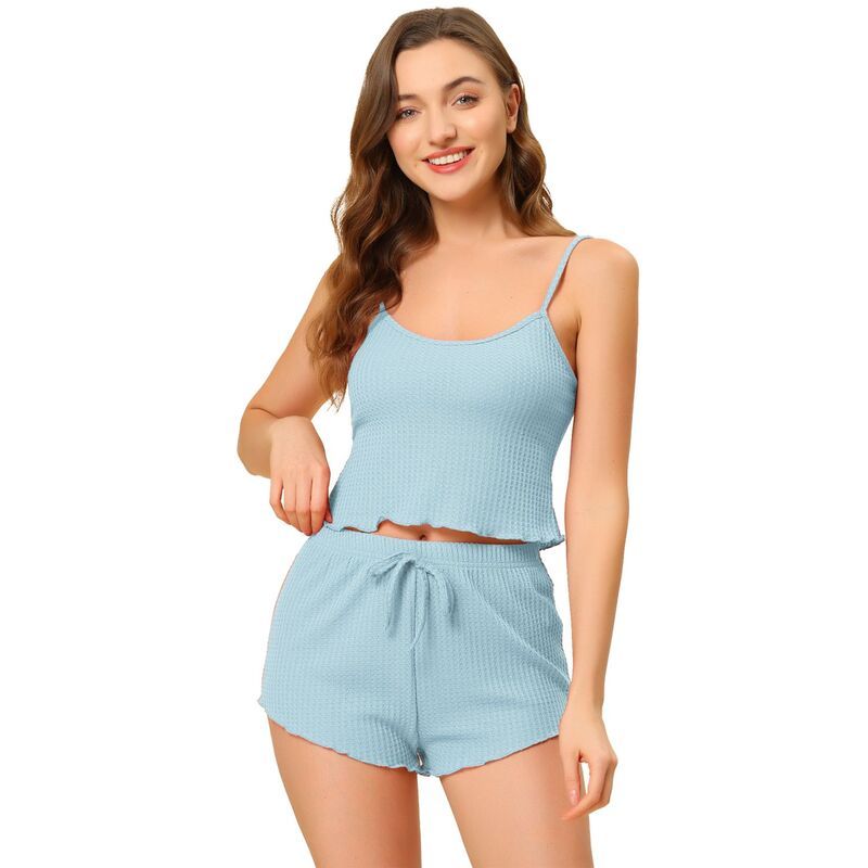cheibear レディース アンダーウェア ナイトウェア ショートパンツ ノースリーブ cheibear Womens Pajama Sleeveless Crop Tank Tops and Shorts Lounge Set Light Blue ブルー