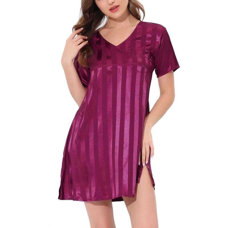 cheibear レディース アンダーウェア ナイトウェア シャツ サテン cheibear Womens Pajamasatin Dress Nightshirt Lounge Sleepwear Nightgown Red レッド