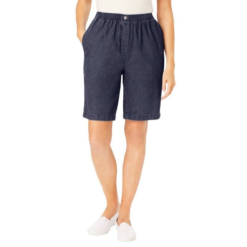 ウーマン ウィズイン レディース ボトムス ハーフパンツ・ショーツ プラスサイズ ショートパンツ コットン デニム Woman Within Plusize 7Day ElasticWaist PullOn Cotton Denim Shorts Indigo