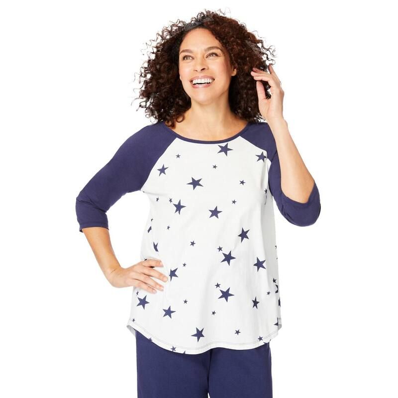 ウーマン ウィズイン レディース トップス Tシャツ プラスサイズ Woman Within Plusize ThreeQuarter Sleeve Baseball Tee White Stars ホワイト
