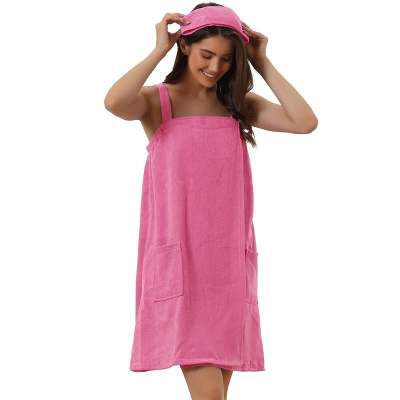 cheibear レディース アンダーウェア ナイトウェア cheibear Womens Towel Wrap Bathrobe Spa Towels Robe With Adjustable Closure For Gym Showerose Pink ピ