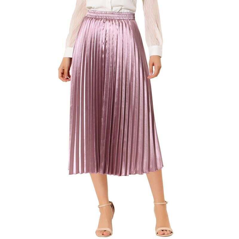 アレグラ ケー レディース ボトムスカート プリーツ ミディ トール ALLEGRA K Womens Elastic Waist Metallic Shiny Accordion Pleated Midi Skirt Rose Purple パープル