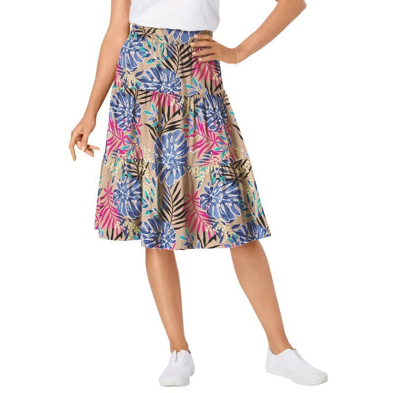 ウーマン ウィズイン レディース ボトムスカート ティアード プラスサイズ ニット Woman Within PlusizelasticWaist Knitiered Skirt New Khaki Rainforest カーキ