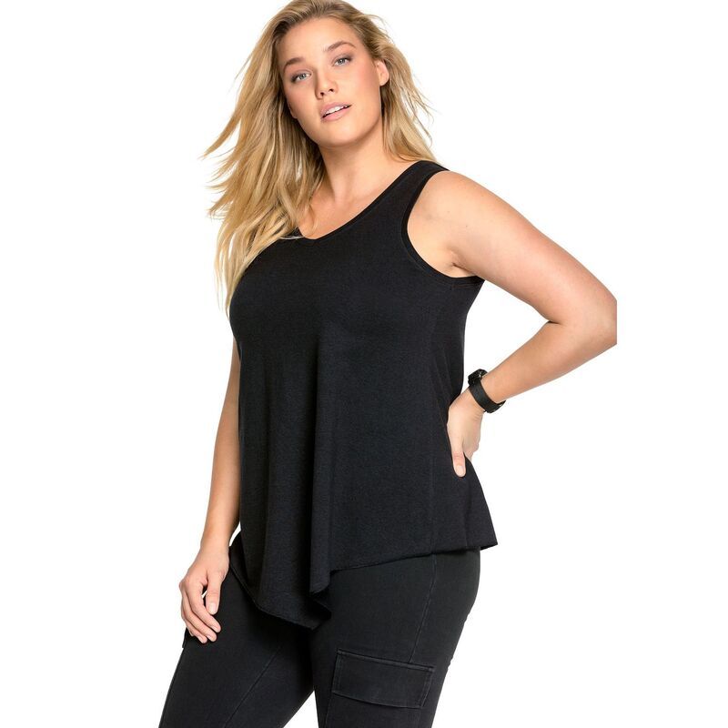 Ellos レディース トップス Tシャツ Vネック プラスサイズ ellos Plusize VNeck Pointed Frontank Black ブラック